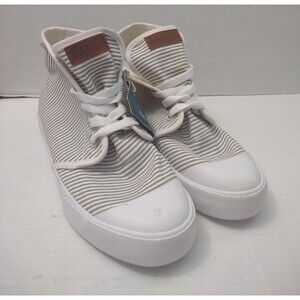 Bangs Gray white stripes High Top Lace Up Shoes  Women's Size 6/Men’s Size 4.5